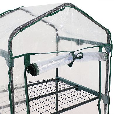 Sunnydaze Iron PVC Cover Mini Greenhouse with 3 Shelves/Zipper - Clear