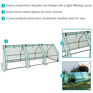 Sunnydaze Iron Plastic Cover Seed Cloche Zippered Mini Greenhouse - Green