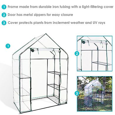 Sunnydaze Large Steel Pe Cover Walk-in Greenhouse With 4 Shelves - Clear
