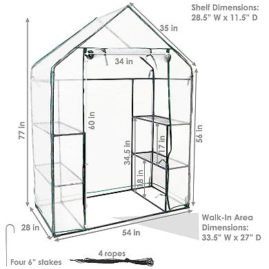 Sunnydaze Large Iron PE Cover Walk-In Greenhouse with 4 Shelves - Clear