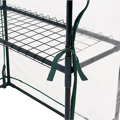 Sunnydaze Large Iron PE Cover Walk-In Greenhouse with 4 Shelves - Clear