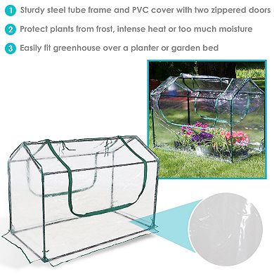 Sunnydaze Steel PVC Panel Mini Greenhouse with 2 Doors - Clear