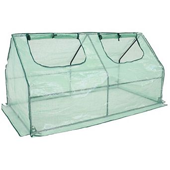 Sunnydaze Iron PVC Cover Mini Cloche Greenhouse with Zipper - Green