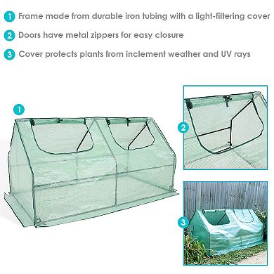 Sunnydaze Iron PVC Cover Mini Cloche Greenhouse with Zipper - Green