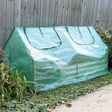 Sunnydaze Iron PVC Cover Mini Cloche Greenhouse with Zipper - Green
