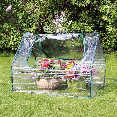 Sunnydaze Steel PVC Panel Mini Greenhouse with 2 Doors - Clear