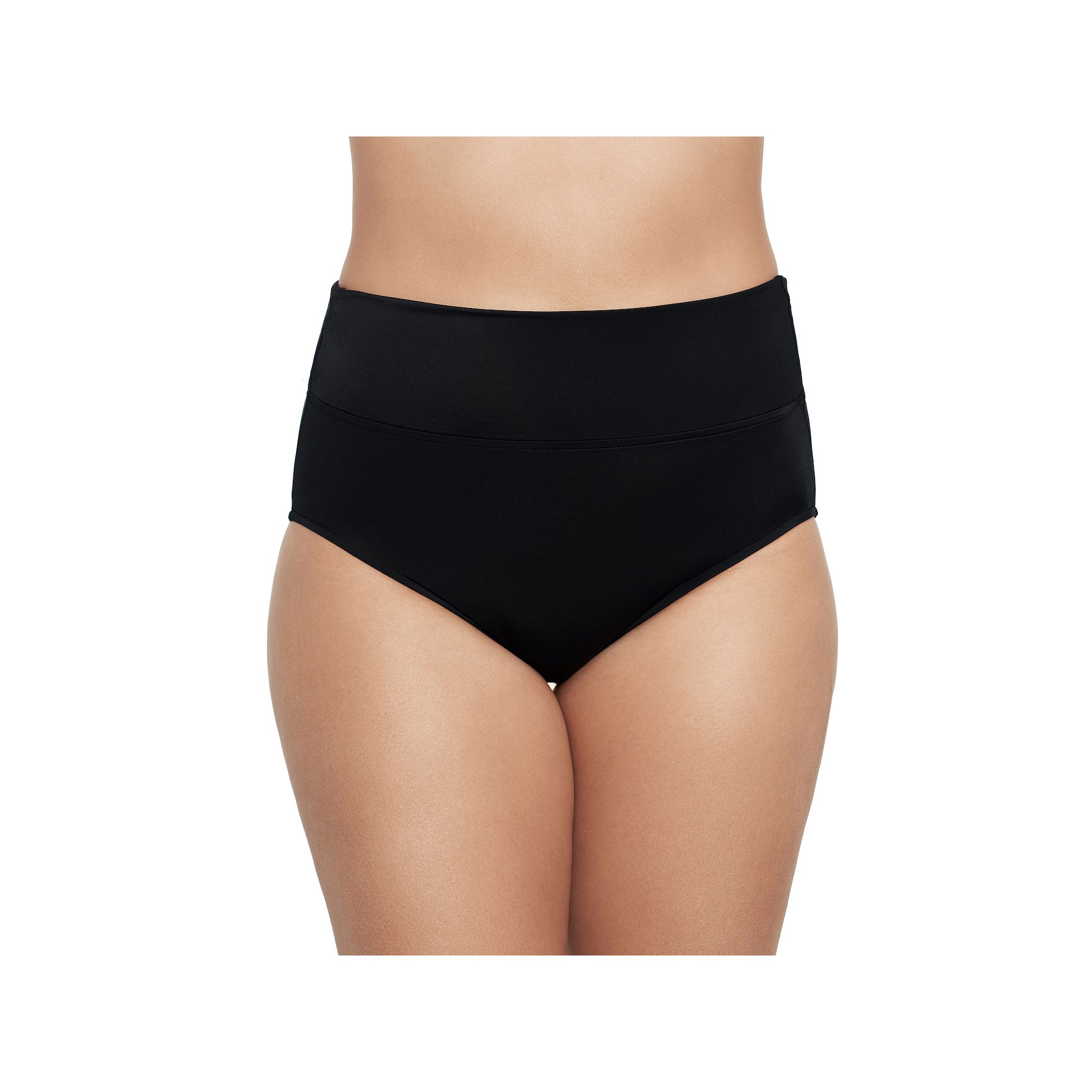 Womens Trimshaper Solid Allover Control Swim Briefs, Size: 10, Black