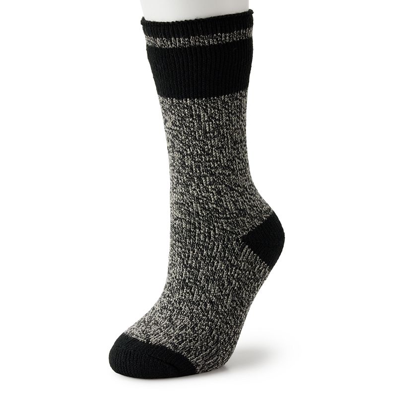 Womens Heat Holders Snowdrop Block Twist Crew Socks, Size: 5-9, Black