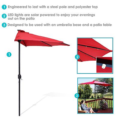 Sunnydaze 9 ft Solar Steel Half Patio Umbrella with Crank - Navy Blue