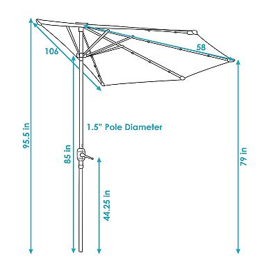 Sunnydaze 9 ft Solar Steel Half Patio Umbrella with Crank - Navy Blue