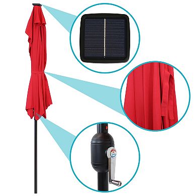 Sunnydaze 9 ft Solar Steel Half Patio Umbrella with Crank - Navy Blue