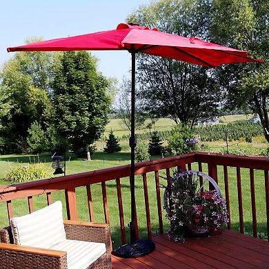 Sunnydaze 9 ft Solar Steel Half Patio Umbrella with Crank - Navy Blue