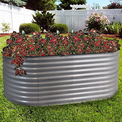 Sunnydaze Oval Stand-Up Steel Raised Garden Bed - 79" W x 32" H - Silver