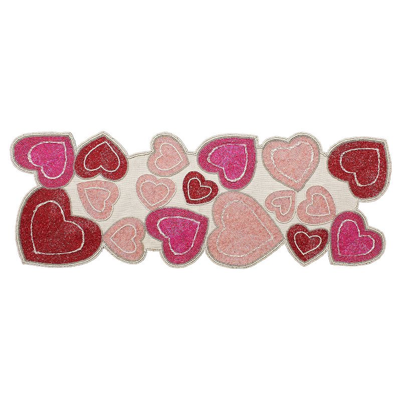 Celebrate Together Valentines Day Beaded Heart Table Runner - 36, Med R