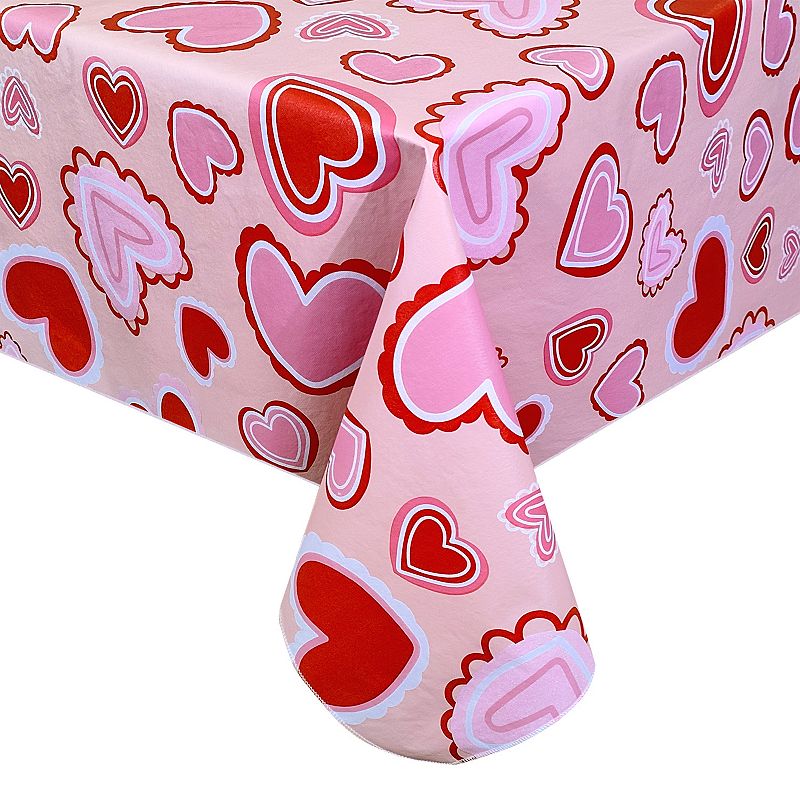 Celebrate Together Valentines Day Confetti Hearts Vinyl Tablecloth, Pink,