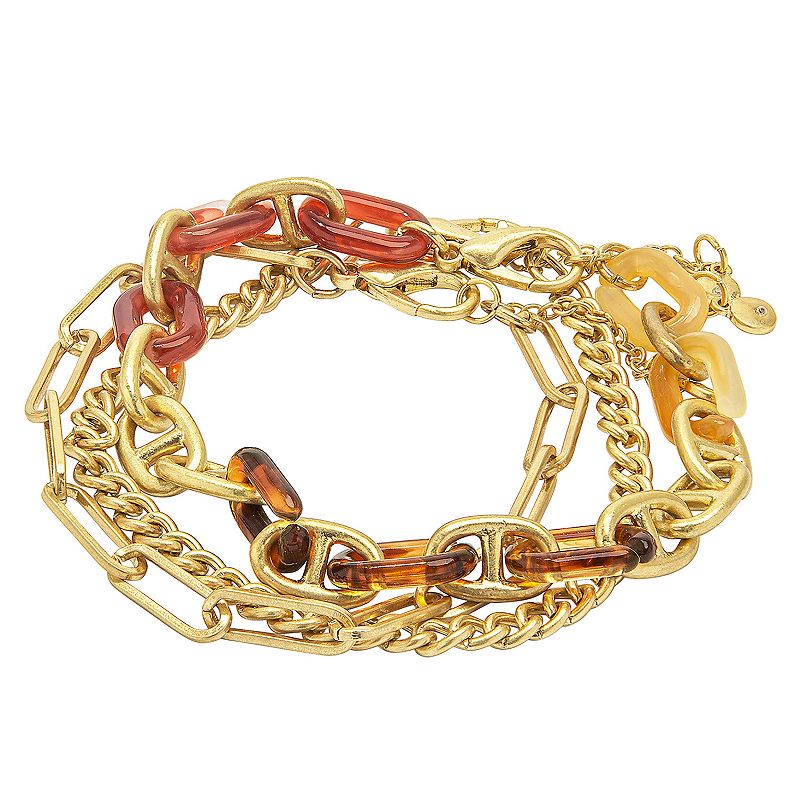 Sonoma Goods For Life Gold Tone Multi Chain 3-piece Bracelet Set, Womens, 