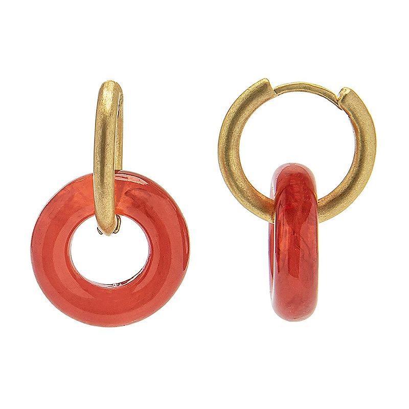 Sonoma Goods For Life Gold Tone Round Orange Resin Link Huggie Drop Earring