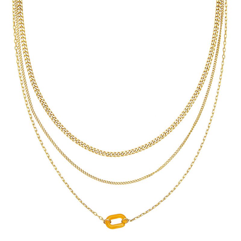 Sonoma Goods For Life Gold Tone Multi Chain Orange Resin Link Necklace, Wom