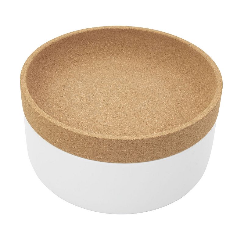Kamenstein Ceramic & Cork 2-Compartment Large Fruit Bowl, White