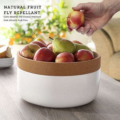 Kamenstein Ceramic & Cork 2-Compartment Large Fruit Bowl