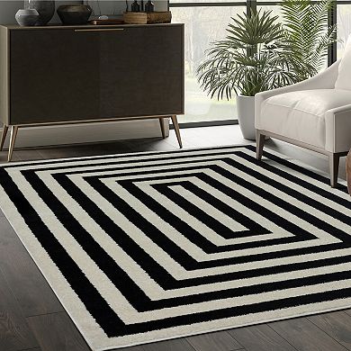 Abani Casa CAS120A Contemporary Black and Ivory Rectangular Area Rug