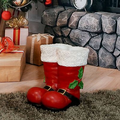 Sunnydaze Santa Boots Indoor And Outdoor Christmas Statue - 13 In