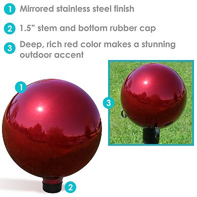 Sunnydaze Mirrored Glass Gazing Globe - 10 in - Red