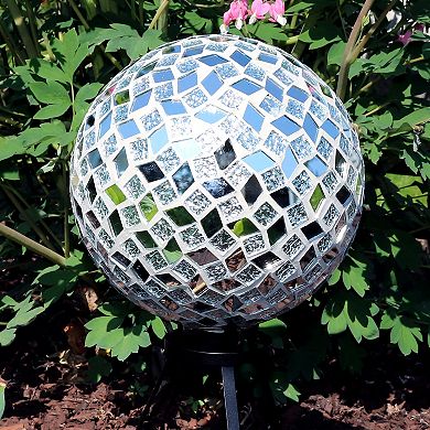 Sunnydaze Mirrored Diamond Mosaic Gazing Globe - 10 in - Gray