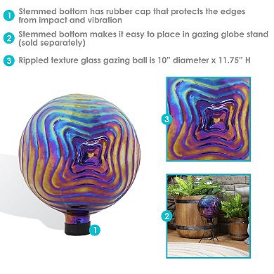 Sunnydaze Blue, Purple and Gold Rippled Glass Gazing Globe - 10 in
