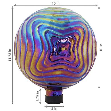 Sunnydaze Blue, Purple and Gold Rippled Glass Gazing Globe - 10 in