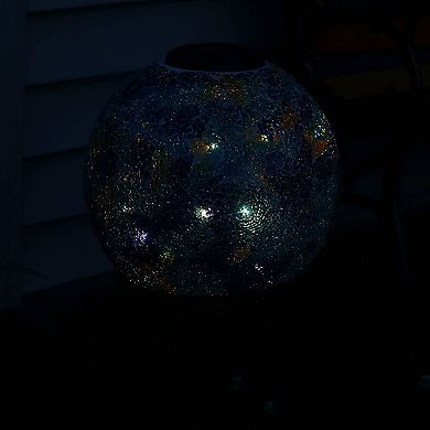 Sunnydaze Azul Terra Crackled Glass Gazing Globe with LED Solar Light - 10-Inch