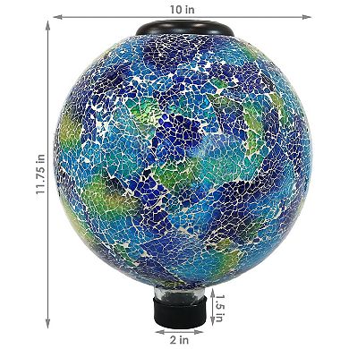 Sunnydaze Azul Terra Crackled Glass Gazing Globe with LED Solar Light - 10-Inch