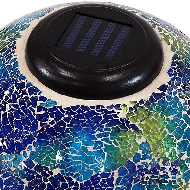 Sunnydaze Azul Terra Crackled Glass Gazing Globe with LED Solar Light - 10-Inch