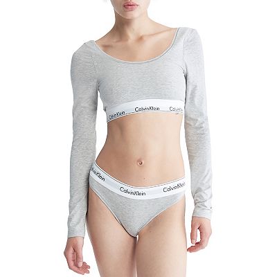 Calvin Klein Women s Modern Cotton Long Sleeve Unlined Bralette Grey L