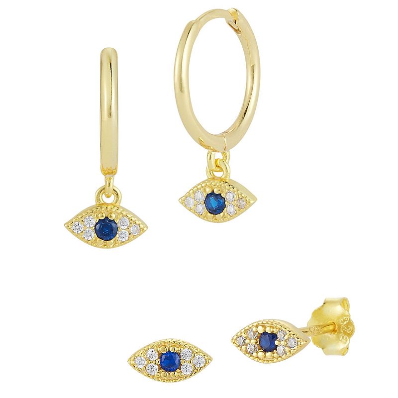 Sunkissed Sterling Cubic Zirconia Evil Eye Earring Set, Womens, Gold