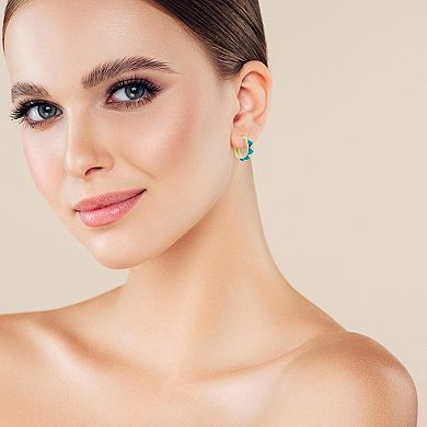 Sunkissed Sterling 14k Gold Over Silver Cubic Zirconia Enamel Zig Zag Hoop Earrings