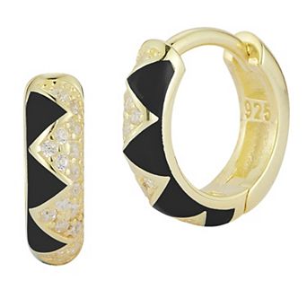 Sunkissed Sterling 14k Gold Over Silver Cubic Zirconia Enamel Zig Zag Hoop Earrings