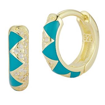 Sunkissed Sterling 14k Gold Over Silver Cubic Zirconia Enamel Zig Zag Hoop Earrings