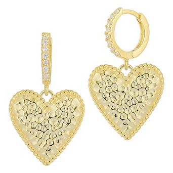 Sunkissed Sterling Cubic Zirconia Hammered Heart Drop Earrings