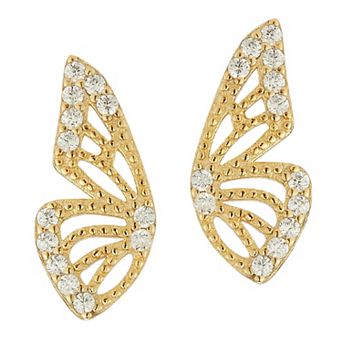 Sunkissed Sterling Cubic Zirconia Butterfly Wing Stud Earrings