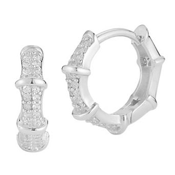 Sunkissed Sterling Cubic Zirconia Bamboo Mini Hoop Earrings