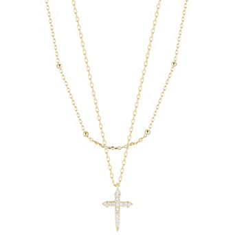 Sunkissed Sterling Cubic Zirconia Layered Cross Necklace