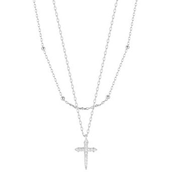 Sunkissed Sterling Cubic Zirconia Layered Cross Necklace