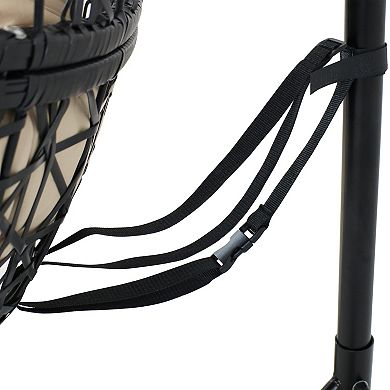 Sunnydaze Black Resin Wicker Round Hanging Egg Chair with Cushions