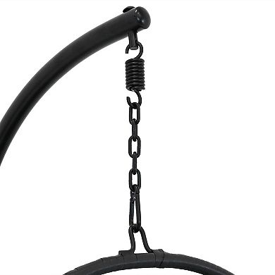 Sunnydaze Black Resin Wicker Hanging Egg Chair with Cushions - Gray