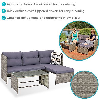 Sunnydaze Longford Rattan Patio Chaise Sofa Sectional Set - Charcoal