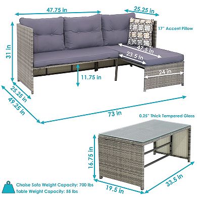 Sunnydaze Longford Rattan Patio Chaise Sofa Sectional Set - Charcoal