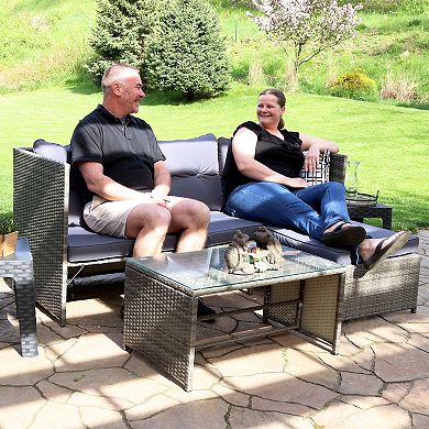 Sunnydaze Longford Rattan Patio Chaise Sofa Sectional Set - Charcoal