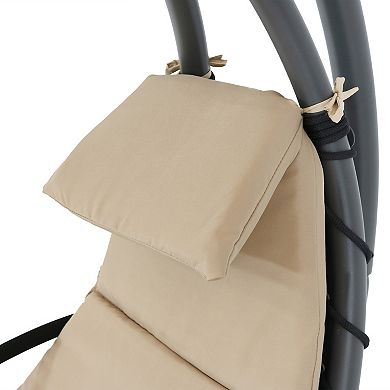Sunnydaze Floating Lounge Chair with Umbrella and Stand - Beige - Set of 2