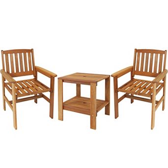 Sunnydaze Meranti Wood 3 pc Patio Conversation Set with 2 Chairs
